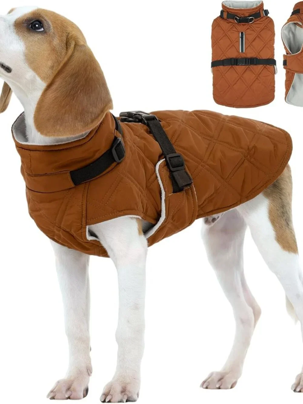 Kuoser Dog Coat Warm Fleece Lining Turtleneck Dog Jacket with Harness Built-in